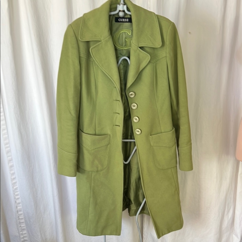 Guess Apple Green wool Coat with Notched Lapels mid length lined -S